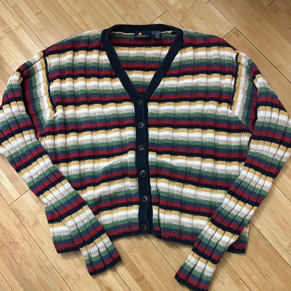 Liz Sport Multi Color Stripe Cardigan Vintage Size Medium